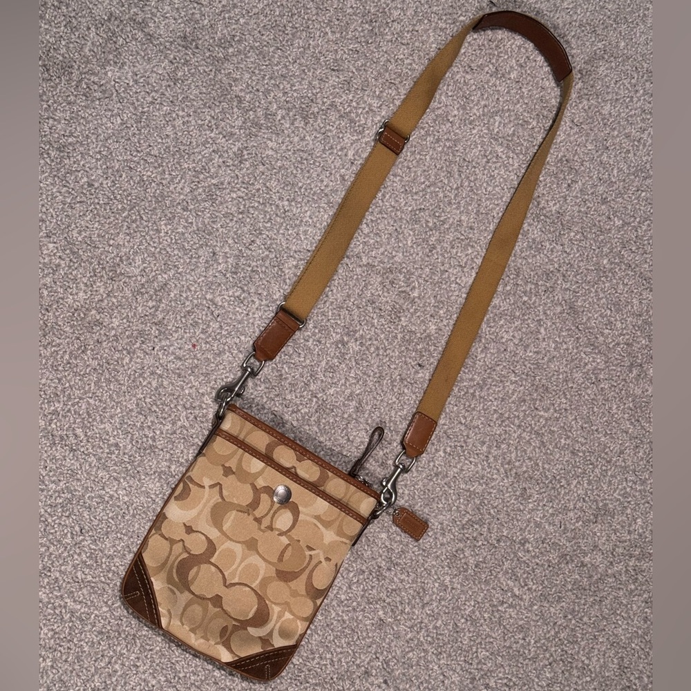 Coach Signature Tan and Brown Messenger Bag